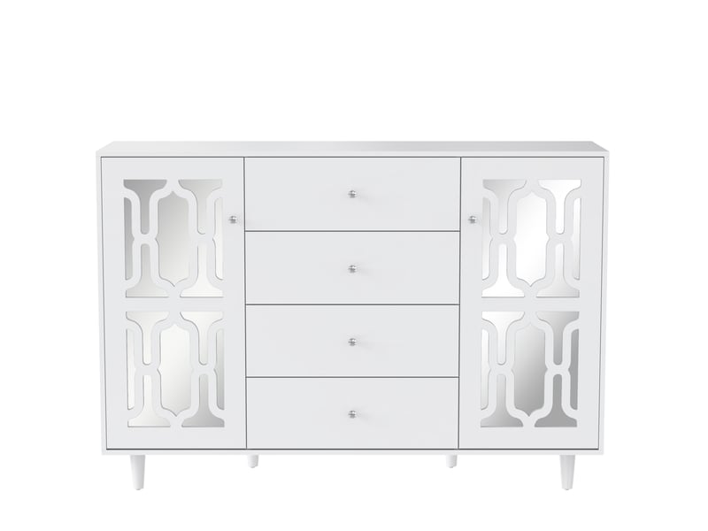  Buffet haut blanc avec 2 portes miroir et 4 tiroirs  - Conforama A