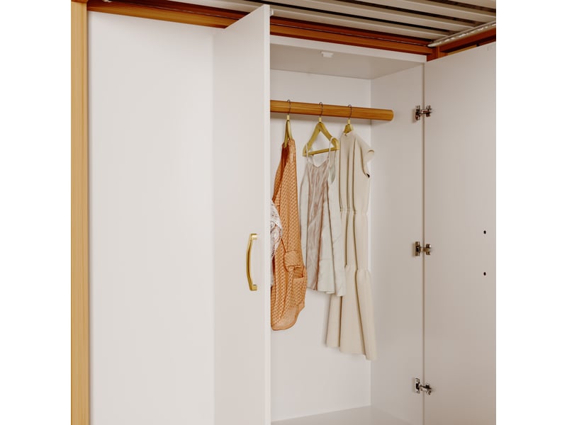 Lit mezzanine 90x200 cm, lit enfant, armoire, rangement, escalier sécurisé, bois et mdf, blanc et naturel, sans matelas  - Conforama E