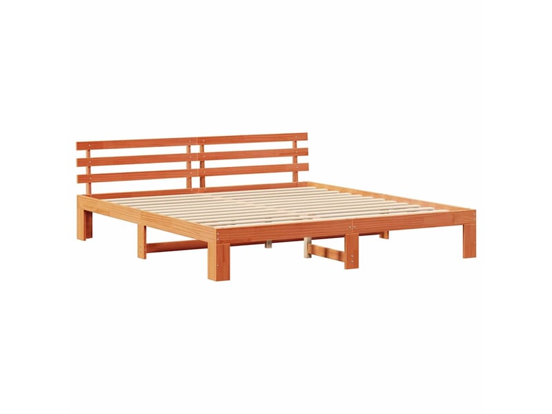  Lit double- lit adulte -  cadre de lit avec tête de lit brun  200 x 200 cm pin massif  - Conforama C