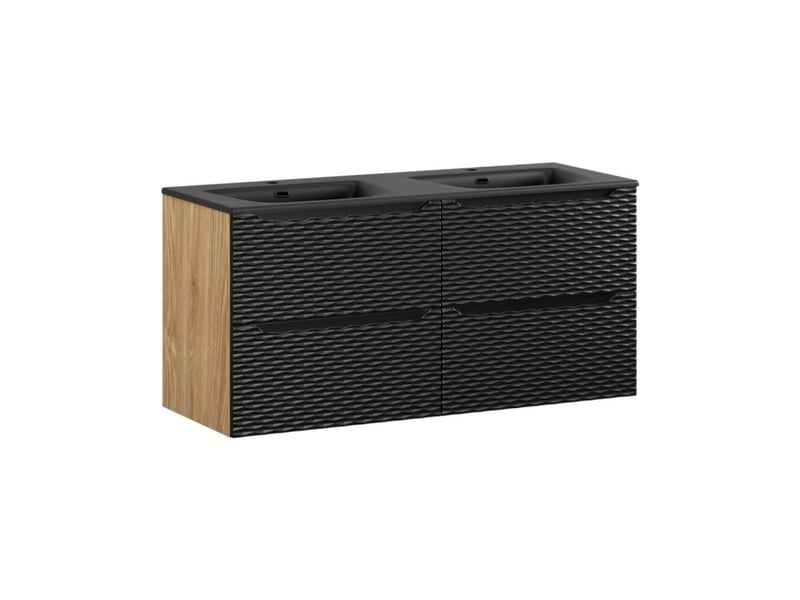 Ensemble de salle de bain yoka noir : meubles sous vasque à tiroirs 120 cm + double vasques à encastrer noires - Conforama A