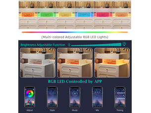Table de chevet led 50x40x60 cm avec 2 tiroirs et 1 espace ouvert panneau de particules blanc