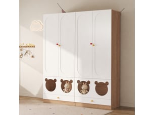 Armoire enfant 2 portes avec penderie et tiroirs en mdf 80×50×200 cm blanc et naturel