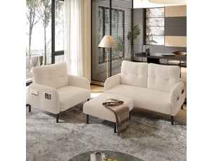 Canapé droit fixe OKWISH  2 + 1 places Tissu beige