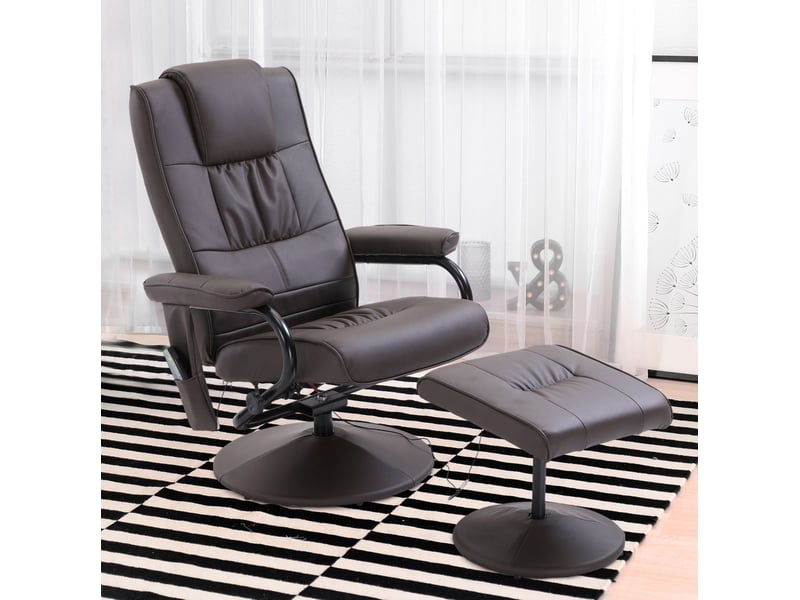 Fauteuil de relaxation massant avec repose-pieds pivotant 360° en similicuir marron  - Conforama B