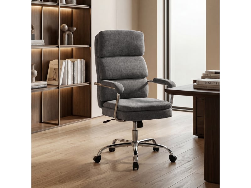  Chaise de bureau à domicile, réglable en hauteur et pivotante à 360°, grise.  - Conforama D