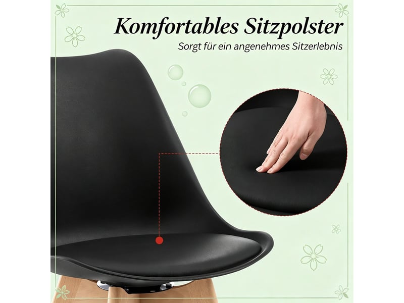  Lot de 4 chaises de salle à manger pivotantes,360°,similicuir,noir  - Conforama E