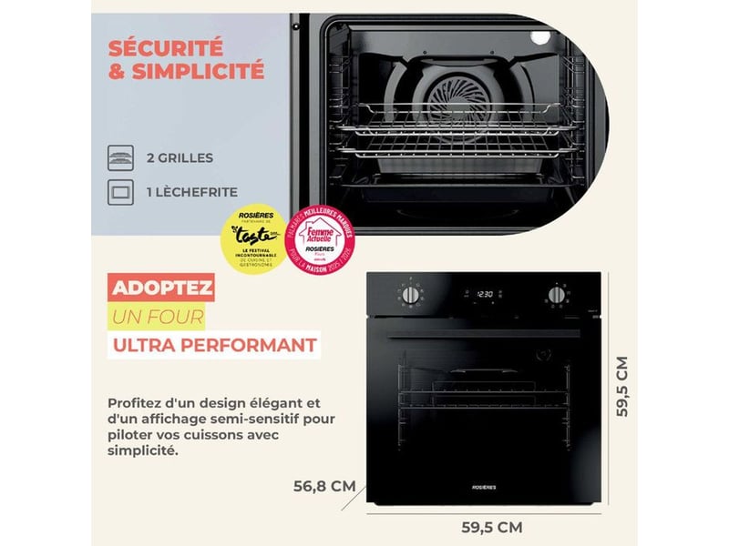  Four encastrable rosieres origine multifonction rfc31p5874ip pyrolyse avec vapeur easy steam 200 ml 70 l noir porte froide 3 vitres RFC31P5874IP - Conforama E