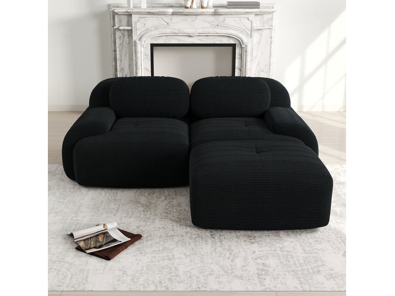  Canapé d'angle modenvie modulable 2 places 208 x 178 cm en velours côtelé noir  - Conforama B