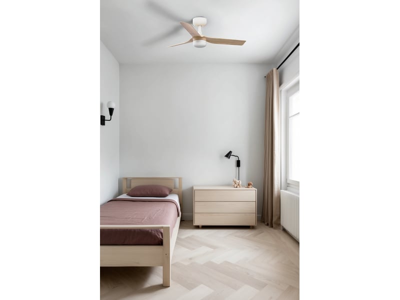  Faro mini ventilateur de plafond mini punt 90 cm à led, blanc mat, pales en érable, température de couleur constante  - Conforama B