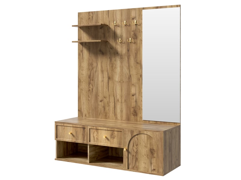  Ensemble vestiaire d'entrée miroir banc à chaussures effet bois 120 x 35 x 159 cm N657P45704647N - Conforama B