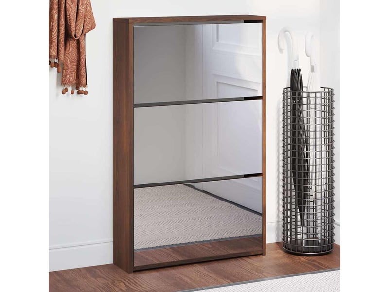 Meuble à chaussure, armoire à chaussures miroir 3niveaux chêne marron 63x17x102,5cm  - Conforama B