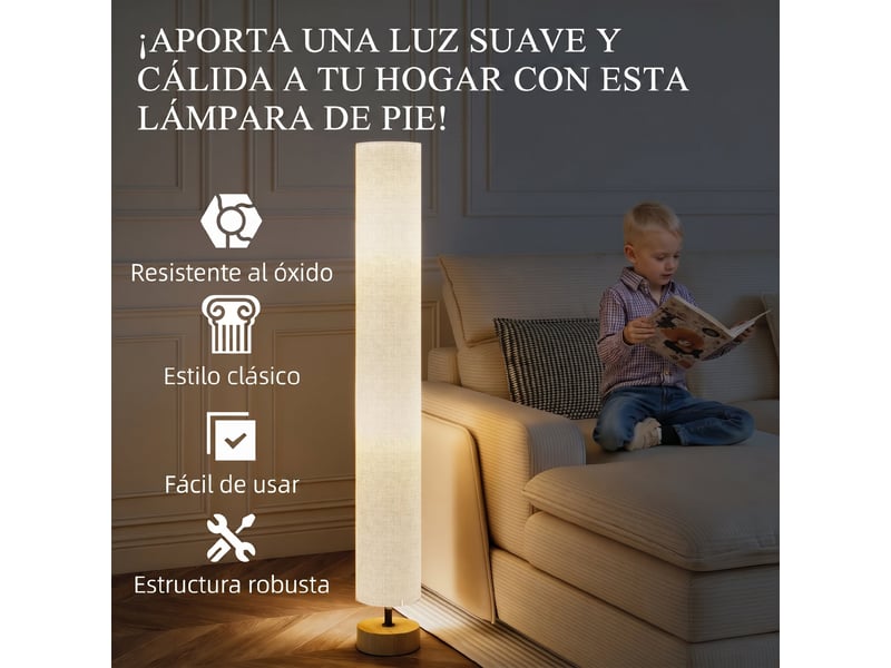  Lampadaire gris 120 cm avec abat-jour en lin, 2 douilles e27 jusqu'à 40 w, interrupteur au pied pour salon  - Conforama D