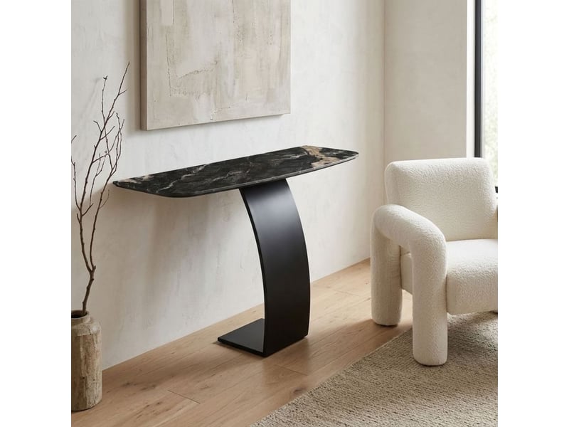  Console design l. 140 cm en céramique noir marbré pied noir – verdi  - Conforama B