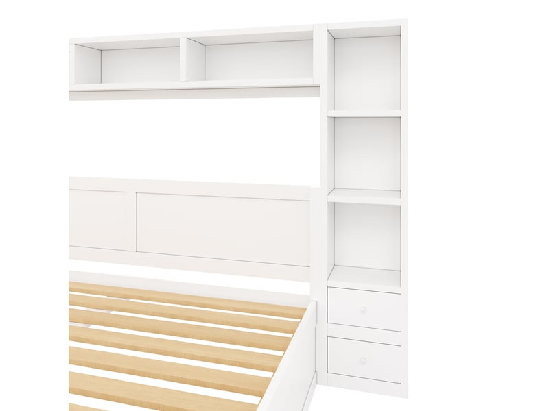 Lit coffre 140x200 cm blanc, rangements intégrés, 7 tiroirs, étagères, led 7 couleurs, sommier à lattes inclus, charge 150 kg  - Conforama E