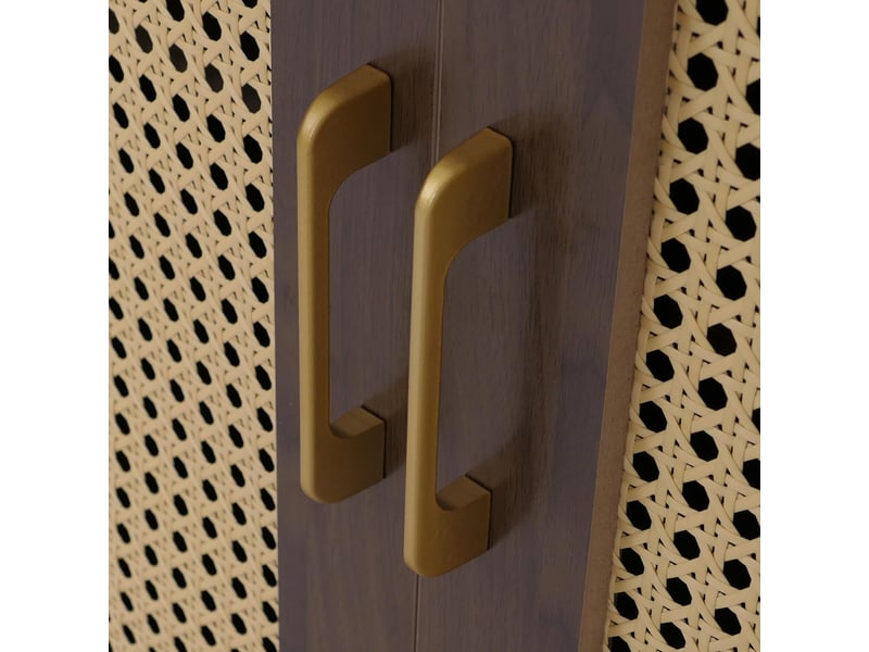 Buffet hwc-p52, armoire, commode, buffet haut, tiroirs, compartiments de rangement, polyrotin, mdf mélaminé, 80 x 120 x 40 cm ~ aspect noyer  - Conforama E