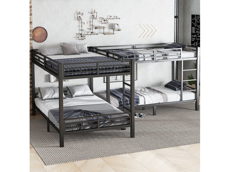  Lit superposé en métal noir 90x200 et 140x200 cm avec échelle à 3 marches  - Conforama D