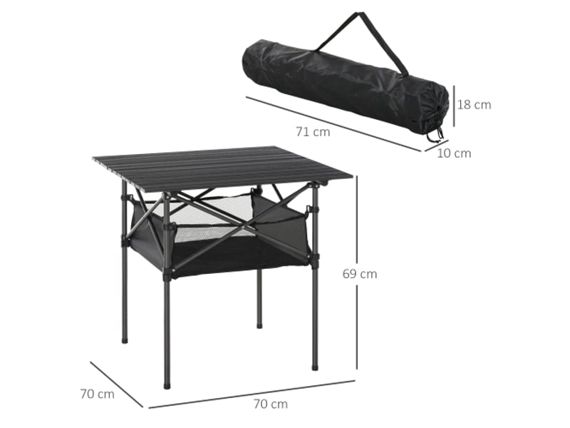 Table de camping pliante en aluminium noir, légère, portable, avec filet, 70x70x69 cm - Conforama C