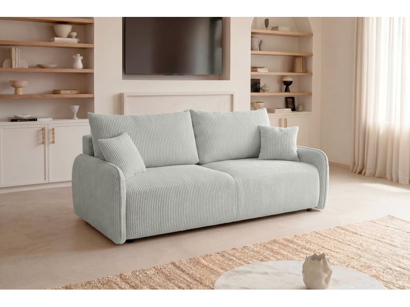  Sacha - canapé droit convertible petit velours côtelé 2 places blanc  - Conforama B