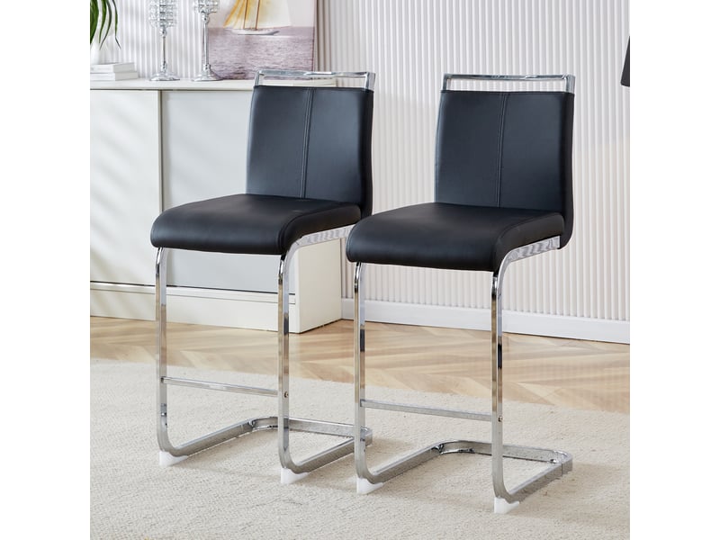 Lot de 2 tabourets de bar cantilever 33 x 46,5 x 96,5 cm - assise en cuir pu et structure métal argenté - noir - Conforama E
