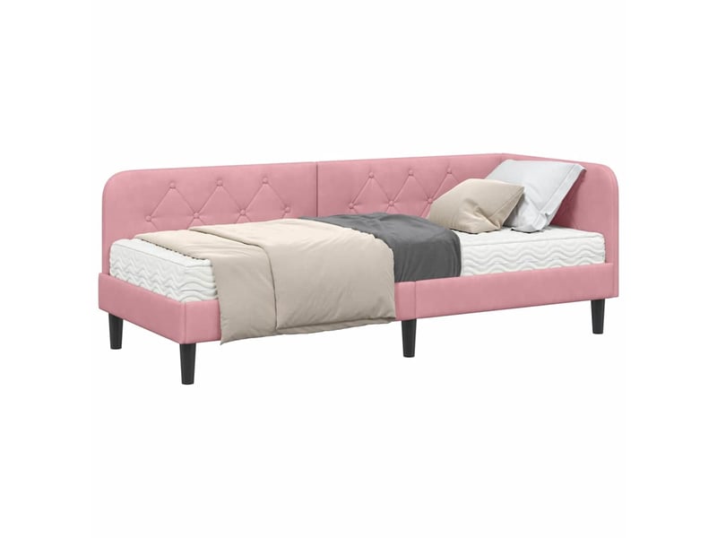 Lit simple- lit adulte - cadre de lit d'angle rose 80 x 200 cm velours - Conforama B