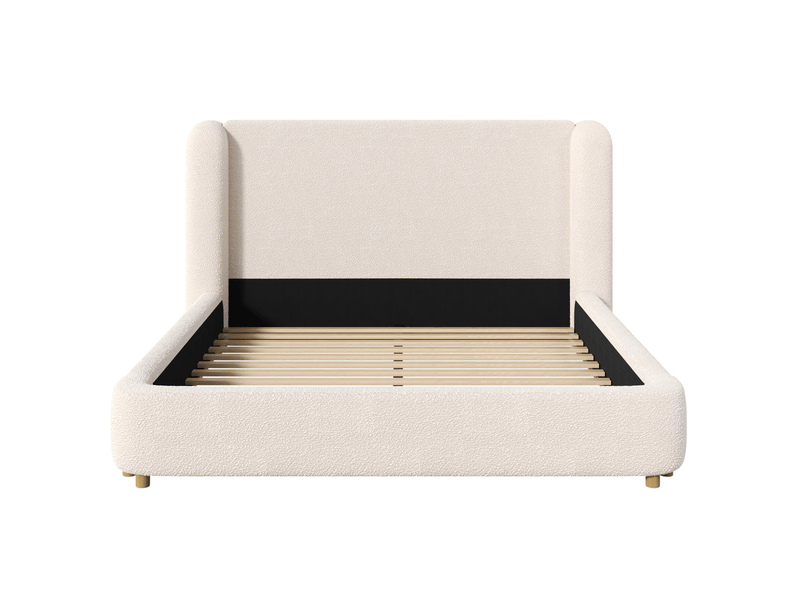  Lit double bouclé beige avec tête de lit enveloppante 180 x 200 cm Fay Lum - Conforama E