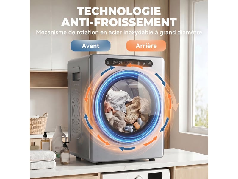  Sèche linge à évacuation, sèche-linge électrique 1000 w 3 kg, 6 modes de séchage, minuterie, argent, acier inoxydable  - Conforama R