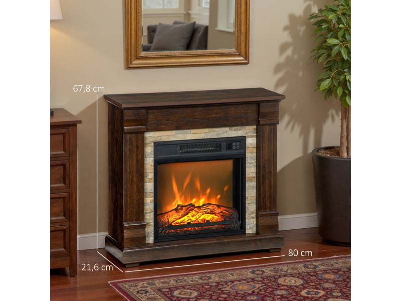  Cheminée électrique, cheminée décorative 1800w effet flamme, luminosité et température réglables, 80x21,6x67,8cm, marron  - Conforama C