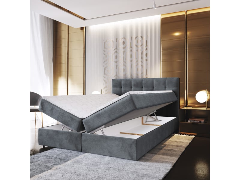  Boxspring glos 200x200 cm, lit complet avec matelas, bleu  - Conforama C