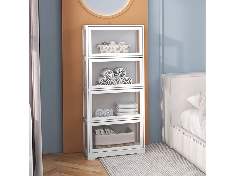  Vitrine pour collection buffet salon meuble de rangement à 4 niveaux avec portes à abattant, 59 x 30 x 139 cm, blanc  - Conforama C