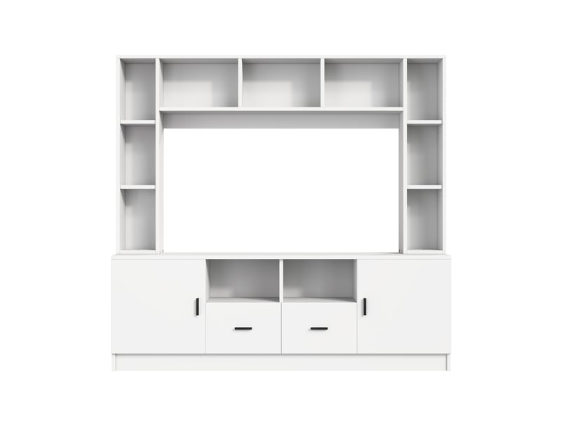  Meuble tv mural 5 pièces avec rangements, blanc, 180 cm, pour tv jusqu’à 60 pouces IKSETERA TRADING LTD - Conforama A