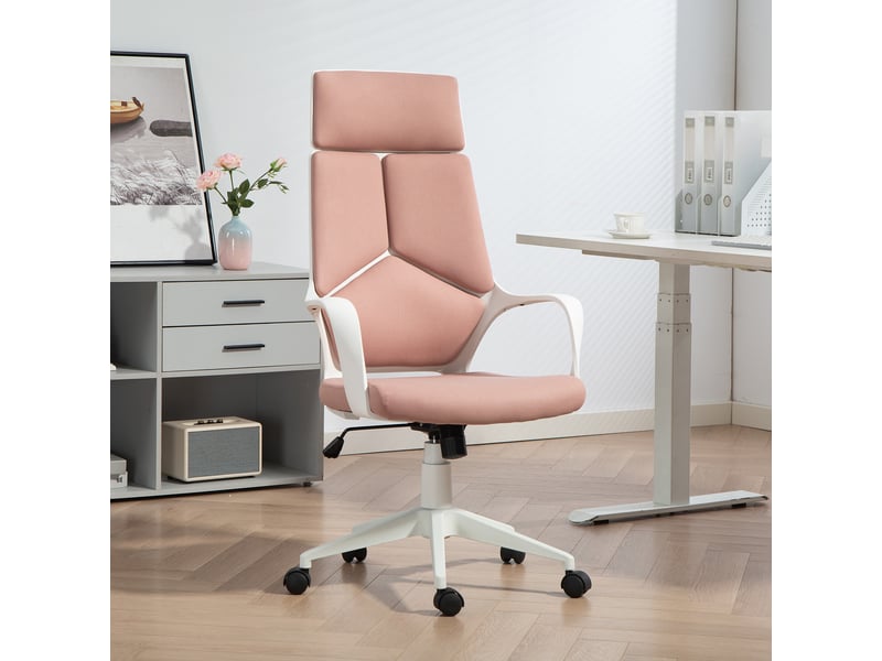 Chaise de bureau en tissu avec fonction bascule, hauteur réglable et assise pivotante, 63 x 63 x 117-127 cm, rose  - Conforama D