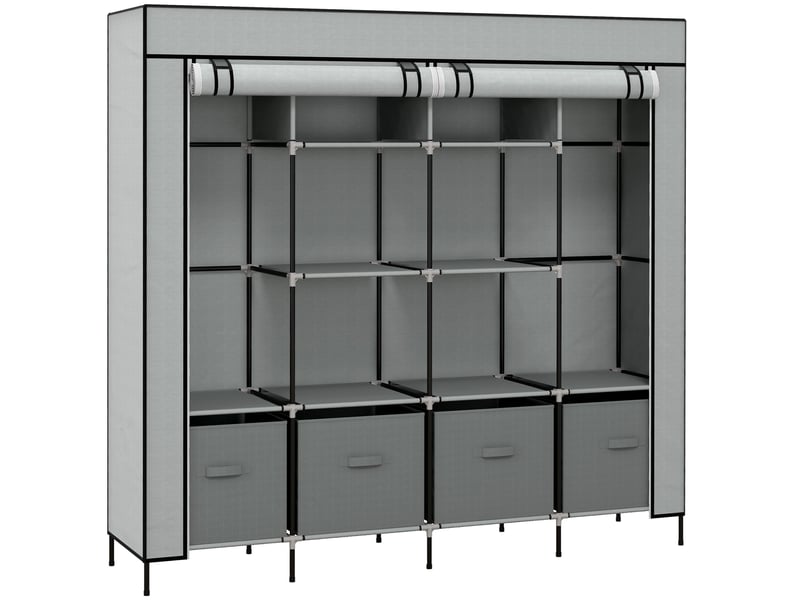  Armoire en tissu avec 2 penderies, 10 niches et 4 tiroirs amovibles pour rangement, gris foncé, 166 × 42,5 × 169,5 cm  - Conforama A