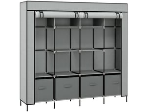 Armoire en tissu avec 2 penderies, 10 niches et 4 tiroirs amovibles pour rangement, gris foncé, 166 × 42,5 × 169,5 cm