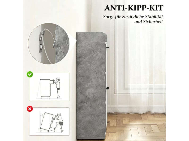  Meuble à chaussures avec 2 abattants, 3 niches et étagères réglables pour entrée, gris et blanc, 83 × 24 × 90,5 cm  - Conforama E