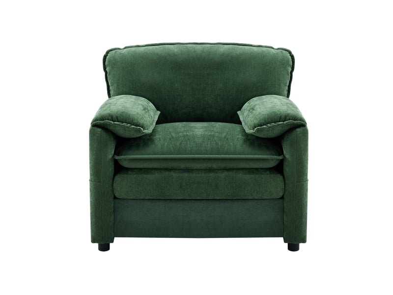  Fauteuil chenille vert foncé rétro avec double poche de rangement, structure bois et ressorts, dimensions 96x92x90 cm  - Conforama A
