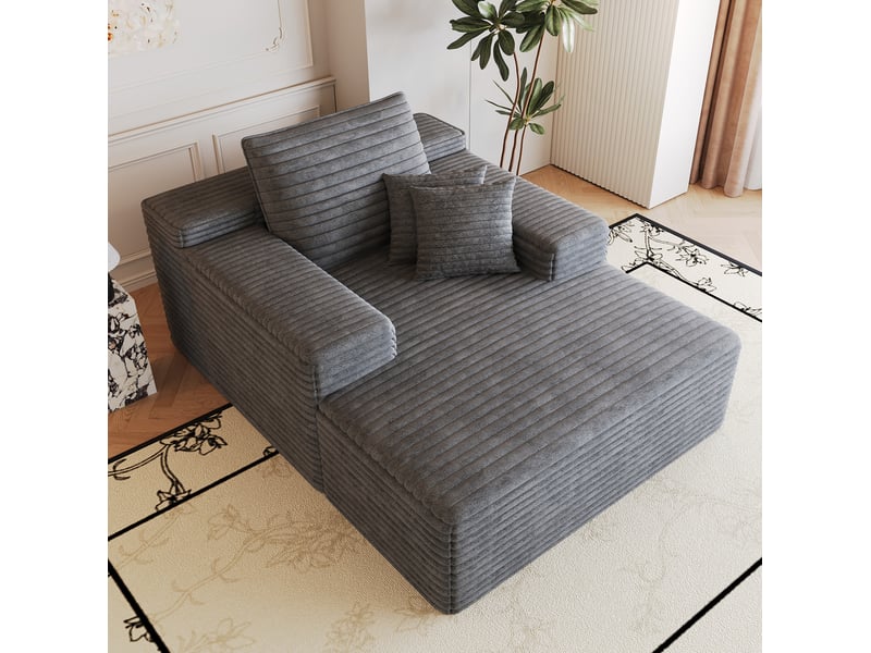  Méridienne 1 place modulable sans montage avec assise profonde et mousse en velours côtelé gris foncé  - Conforama B