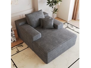 Méridienne 1 place modulable sans montage avec assise profonde et mousse en velours côtelé gris foncé