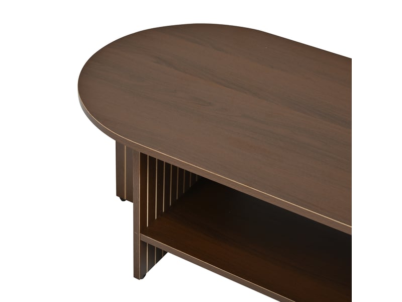  Table basse ovale 100 x 49 x 35 cm en mdf bois foncé, avec tablette de rangement et design rainuré moderne  - Conforama D