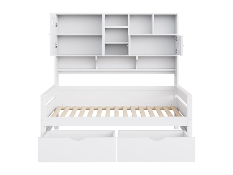  Lit banquette avec rangement multifonction, bois blanc, 90x200 cm, grand tiroir et sommier à lattes  - Conforama D