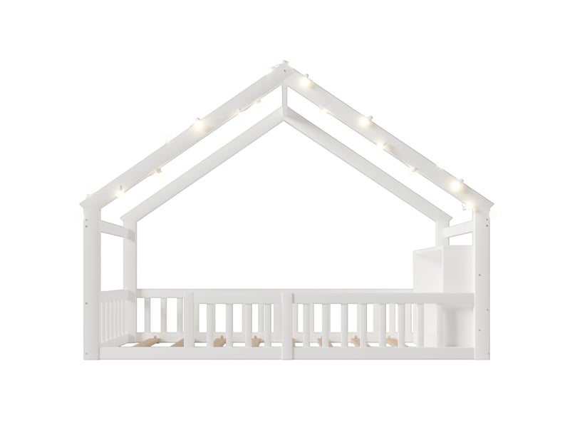  Lit 90x190 cm, lit enfant, avec sommier, forme de cottage, style épuré, structure en bois et mdf, blanc, sans matelas  - Conforama E