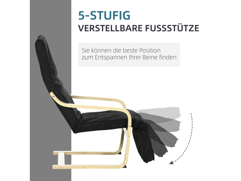  Fauteuil relax à bascule avec repose-pieds réglable, assise rembourrée en polyester noir  - Conforama E