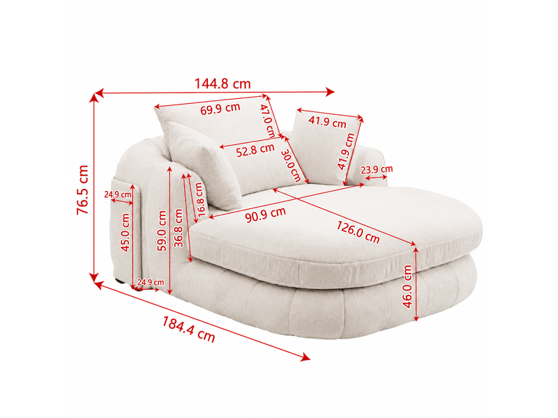  Méridienne oversize en chenille, fauteuil lounge nuage profond pour salon, chambre, lecture  - Conforama C