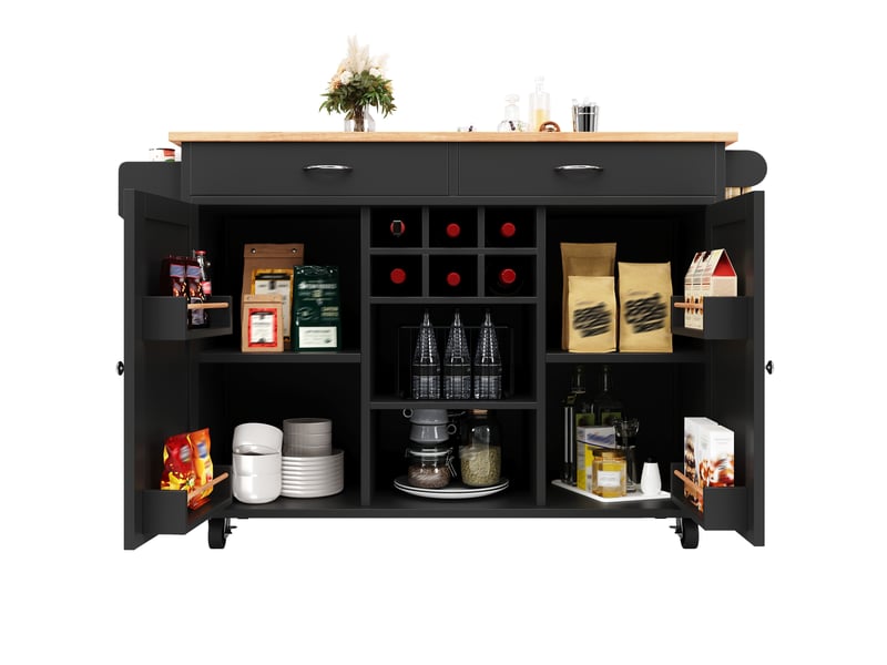  Îlot de cuisine noir desserte à roulettes buffet avec rangement en mdf et métal 102x45x92cm  - Conforama A