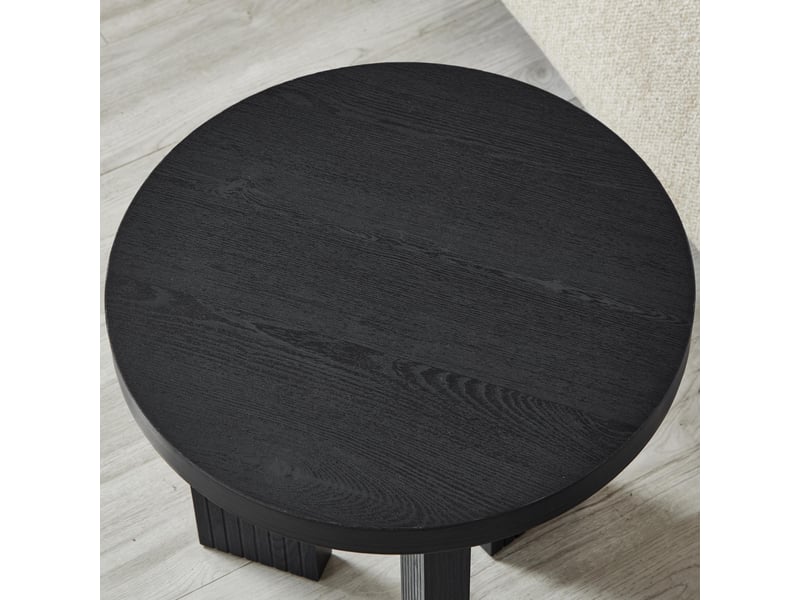Table d’appoint ronde à trois pieds avec reliefs verticaux - lpospi - plateau compact mdf noir - Conforama E