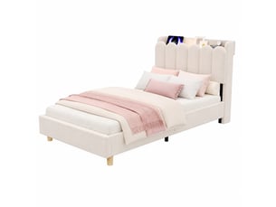 Lit simple 90x200 cm <strong>HAUSS SPOLE</strong>  <strong></strong> coloris beige