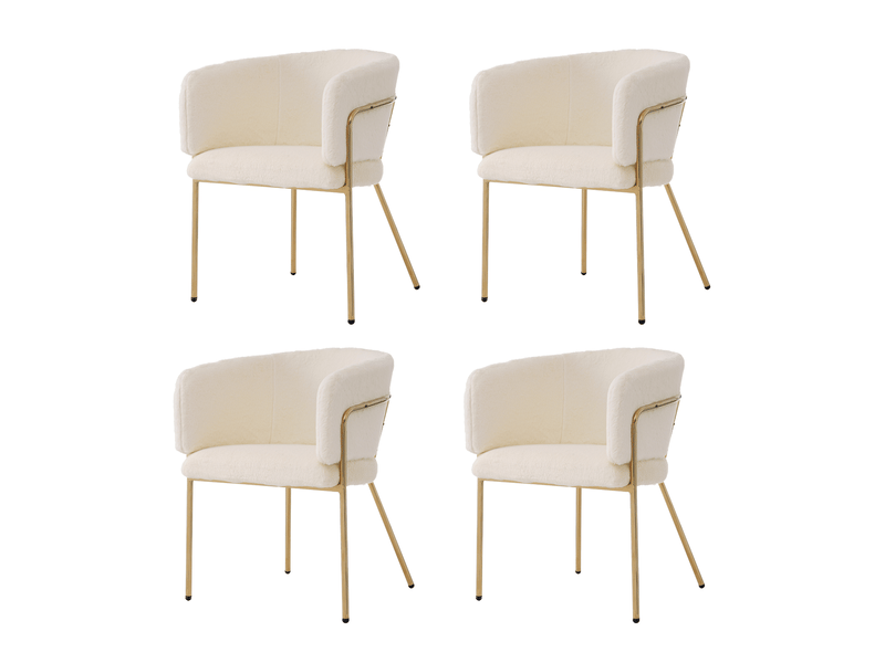  Lot de 4 chaises de salle à manger avec quatre pieds en métal, pour salon, luxe léger, chambre, imitation duvet de lapin, beige  - Conforama W