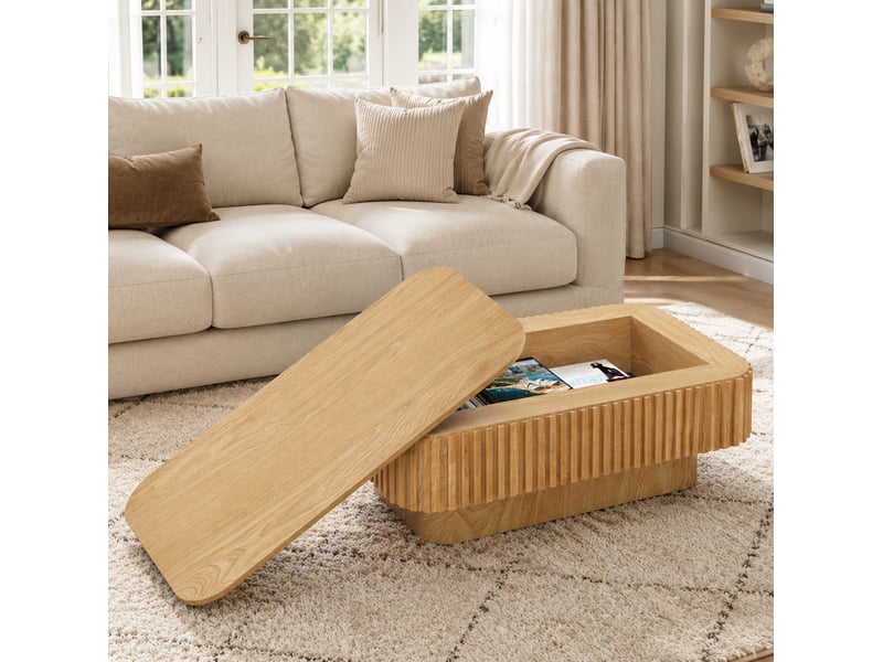  Table basse relevable avec grand espace de rangement, style moderne, pour salon, 105 × 25 × 67 cm, bois naturel  - Conforama B