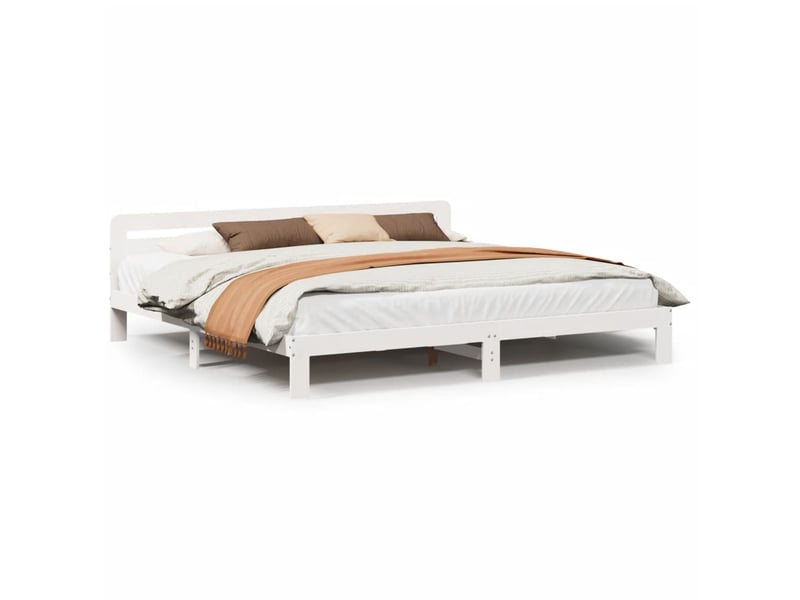 Lit double- lit adulte -  cadre de lit sans matelas blanc 200x200 cm bois massif de pin  - Conforama A