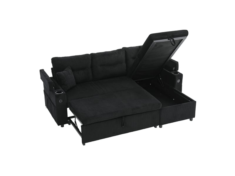  Canapé convertible 3 places en velours côtelé noir avec usb-c  - Conforama D