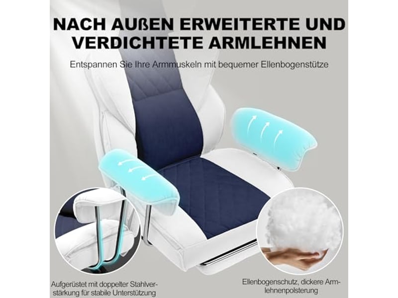 Gtplayer chaise de jeu avec soutien lombaire à ressort, repose-pieds, 180 kg - bleu clair GT205-LBW - Conforama E